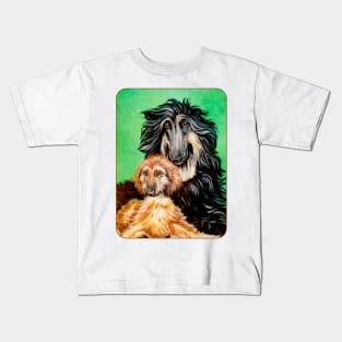 Black and Tan Afghan Hound with Masked Gold Pup. Kids T-Shirt